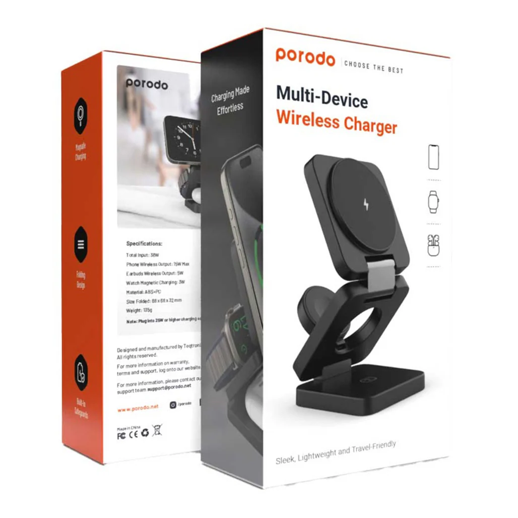 Porodo 3-in-1 MagSafe Wireless Foldable Fast Charger 15W - Multi-Device Charging Station for iPhone, Apple Watch, and AirPods - Image 5