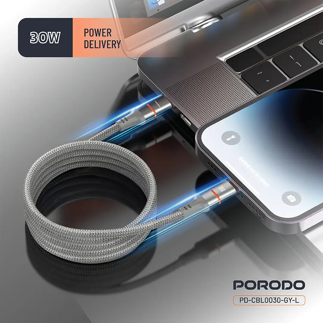 Porodo 30W Type-C to Lightning Magnetic Braided Cable 3M - Image 4