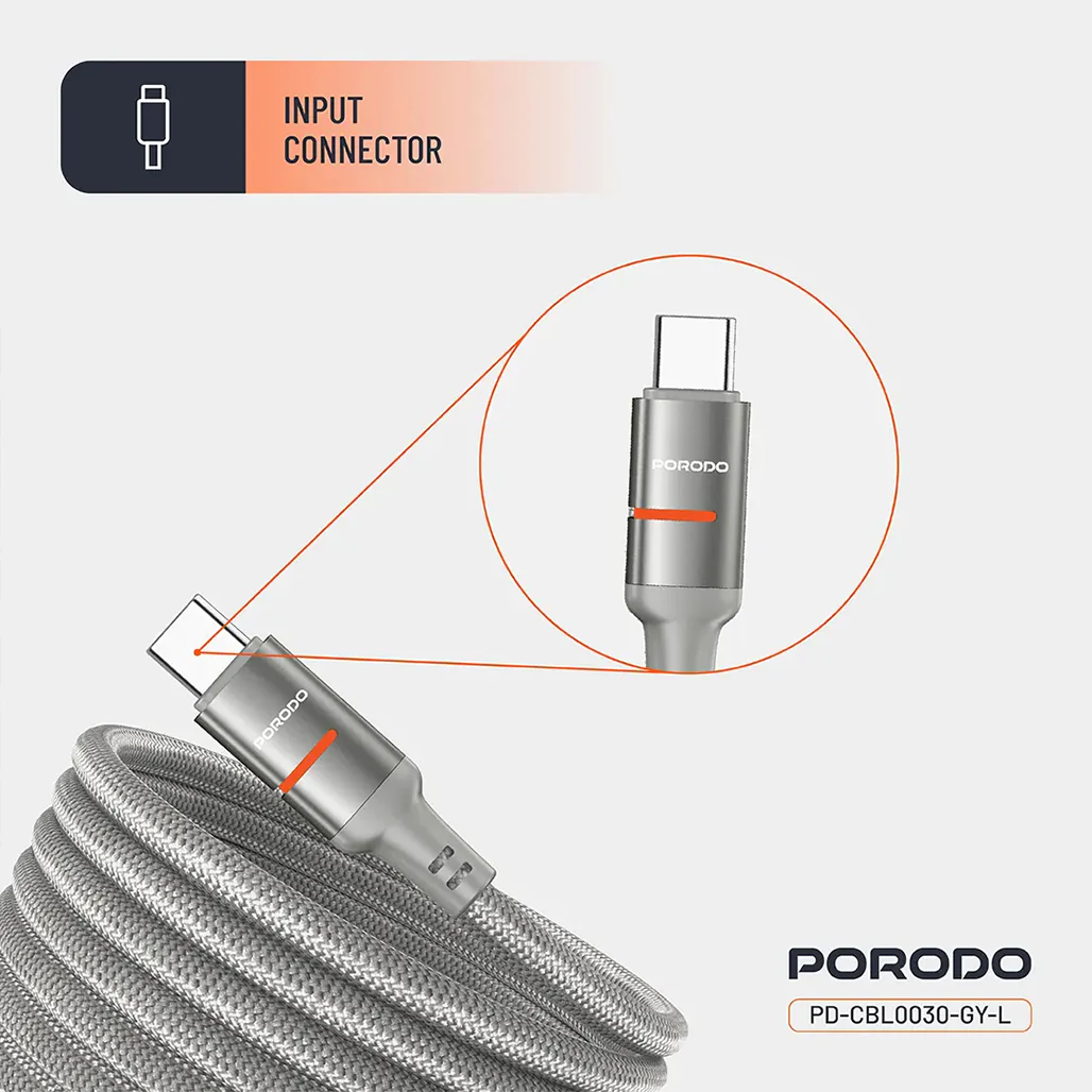 Porodo 30W Type-C to Lightning Magnetic Braided Cable 3M - Image 5