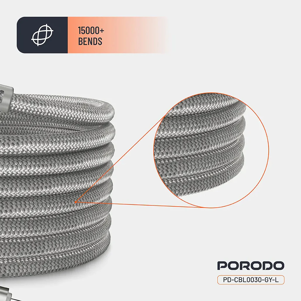 Porodo 30W Type-C to Lightning Magnetic Braided Cable 3M - Image 6
