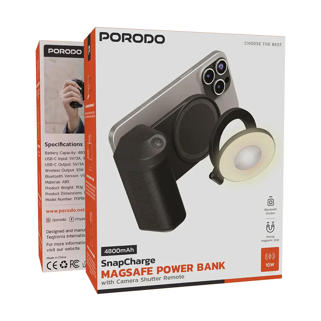 Porodo 4800mAh SnapCharge MagSafe Power Bank - Black - Image 2
