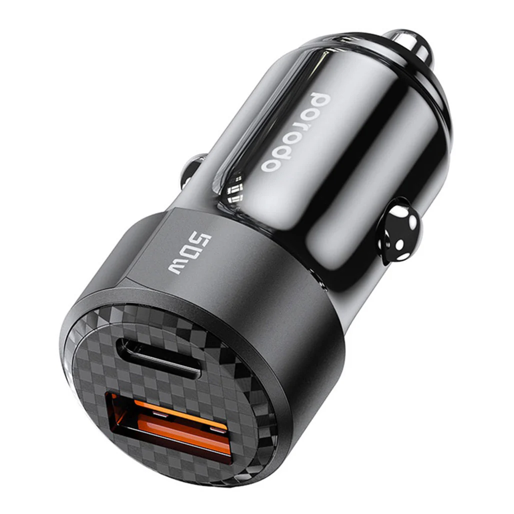 Porodo 50W Dual Port Car Charger PD 20W QC 30W - Black - Image 2