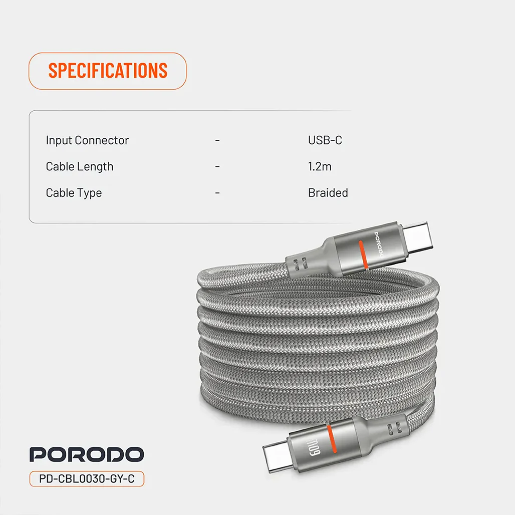 Porodo 60W Type-C to Type-C Magnetic Braided Cable - Image 5