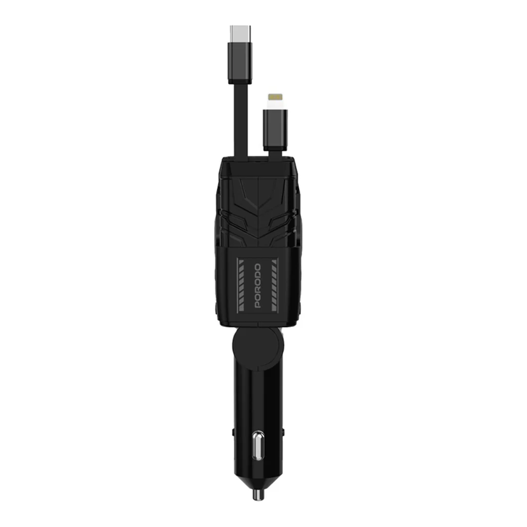 Porodo 66W Car Charger with Lightning & Type-C Cables – Black - Image 4