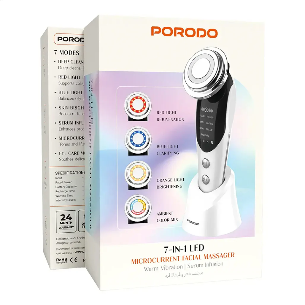 Porodo 7-In-1 LED Microcurrent Facial Massager with Warm Vibration & Serum Infusion - Image 5