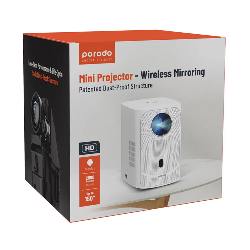 Porodo 720P Projector Android 9 - White - Image 4