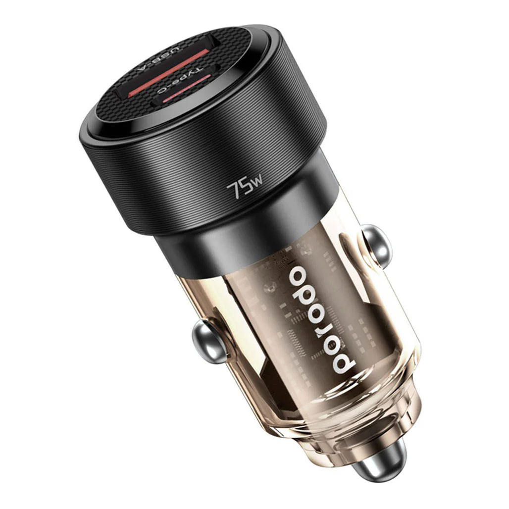 Porodo 75W Transparent Dual Port Car Charger PD 45W QC 30W - Black