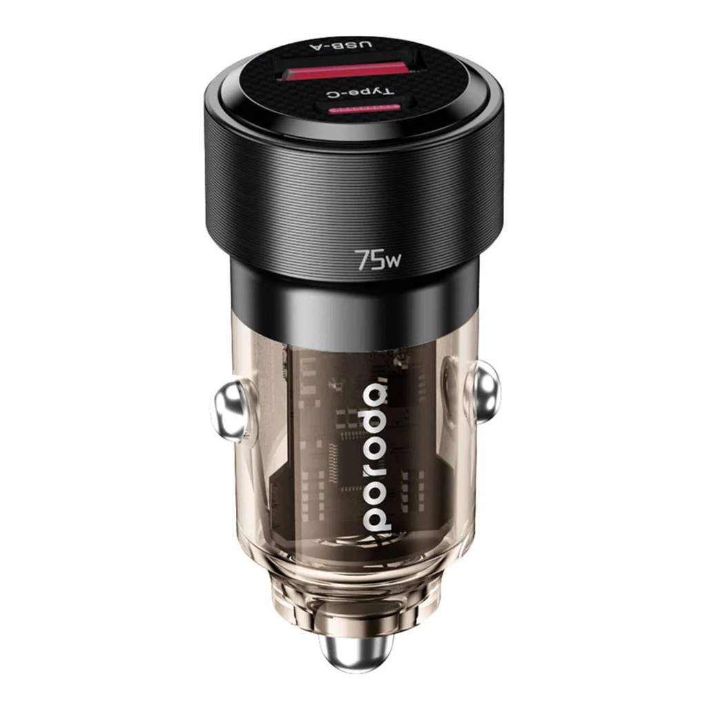 Porodo 75W Transparent Dual Port Car Charger PD 45W QC 30W - Black - Image 3