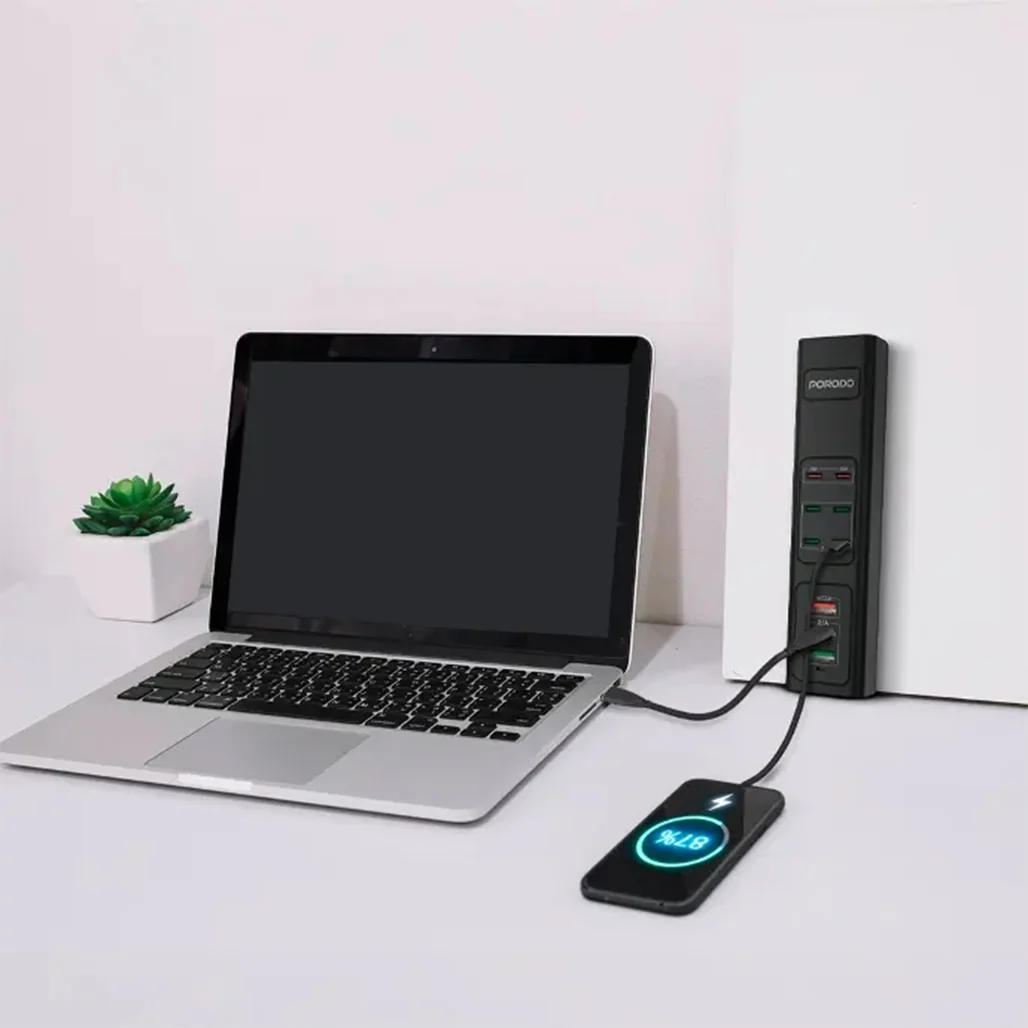 Porodo 85W Multi-Port USB Charging Hub - Fast Charging with 9 Ports, UK Plug, and 2M Cable - Image 2