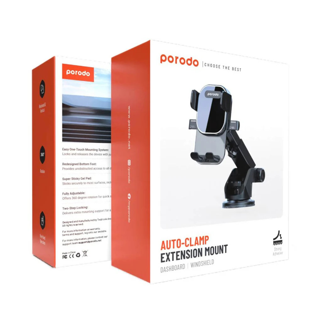 Porodo Adjustable Air Vent Car Mount – Secure One-Hand Operation, 360° Rotation, Strong Adhesive – Black - Image 2