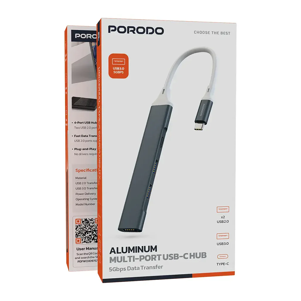 Porodo Aluminum Multi-Port USB-C Hub with 5Gbps Data Transfer - Image 3