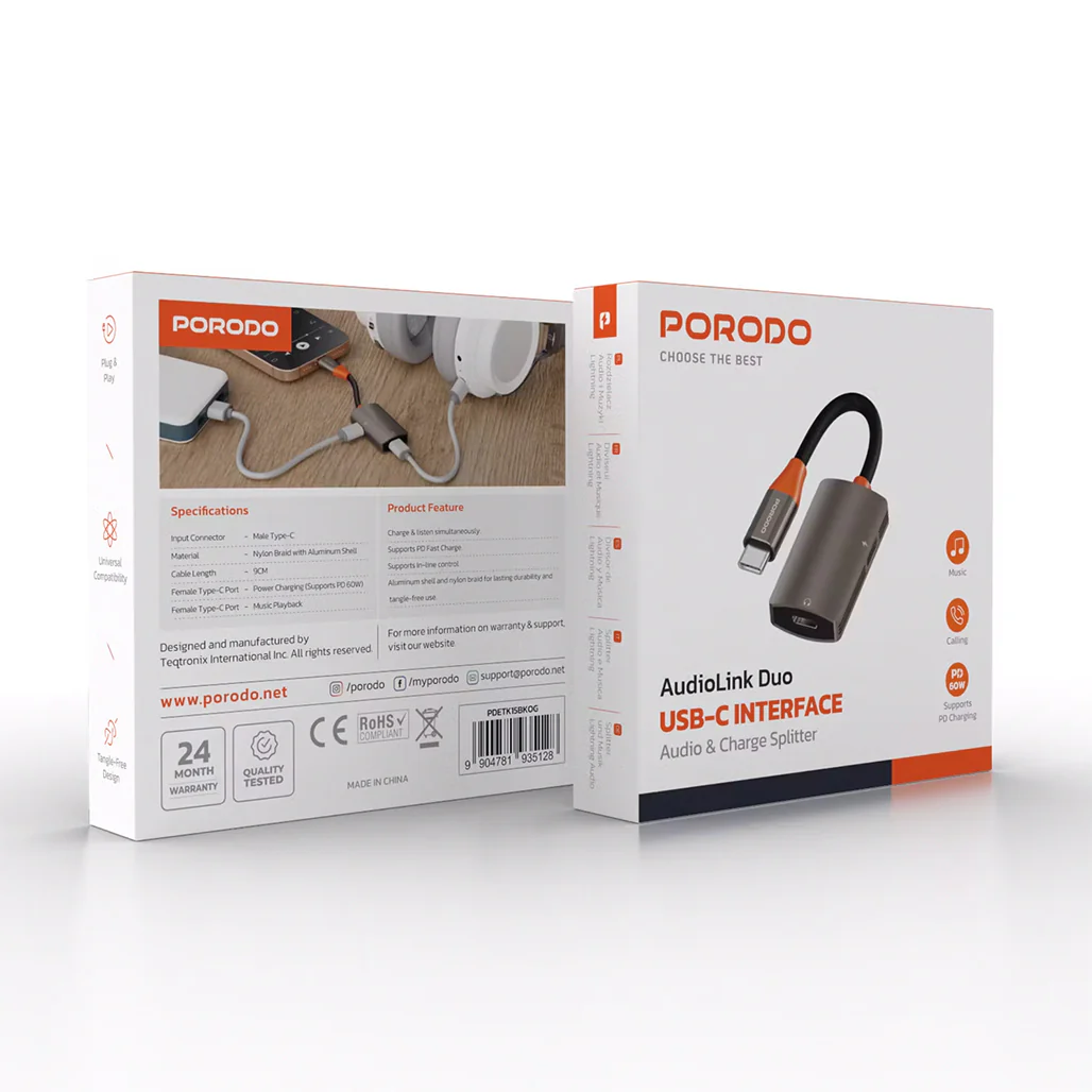 Porodo AudioLink Duo USB-C Splitter - Image 2