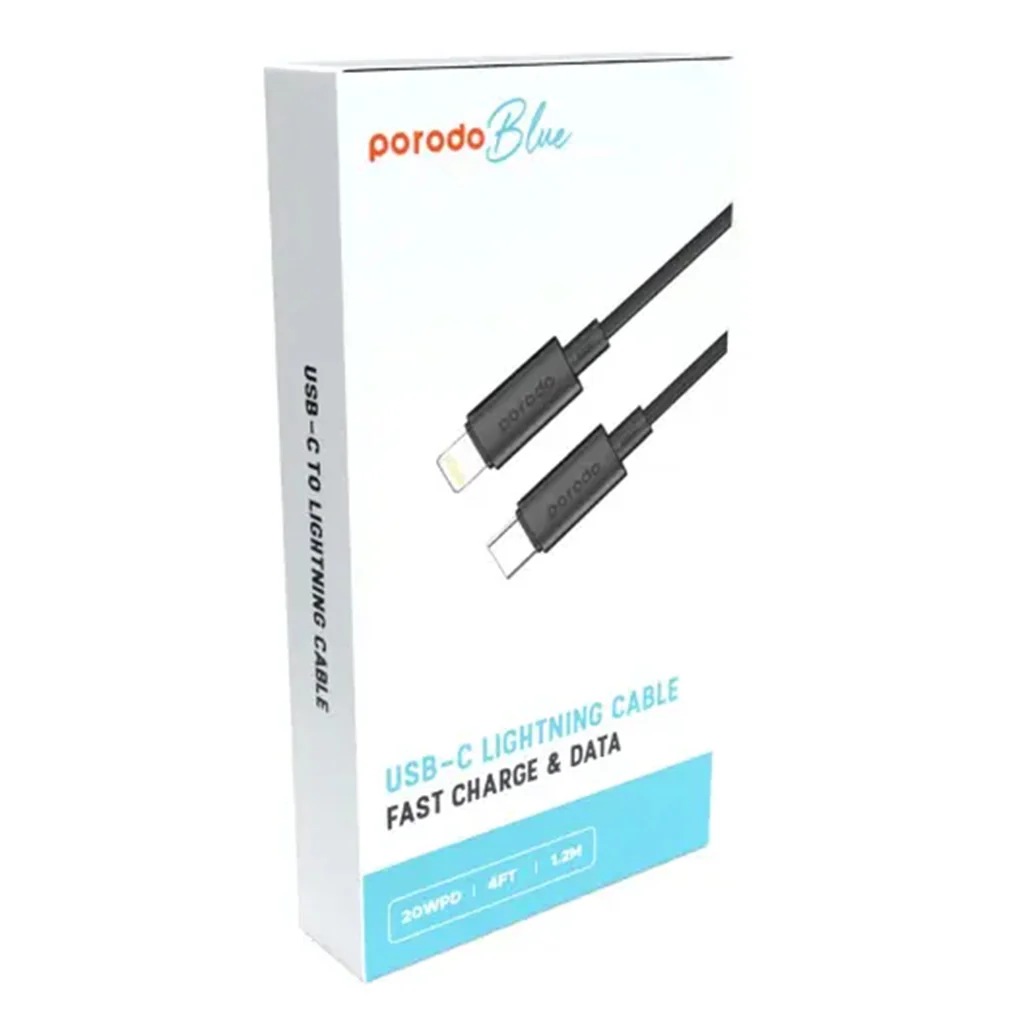 Porodo Blue 20W PD Type-C to Lightning Cable 1.2M – Fast Charging & Durable Design – Black - Image 3