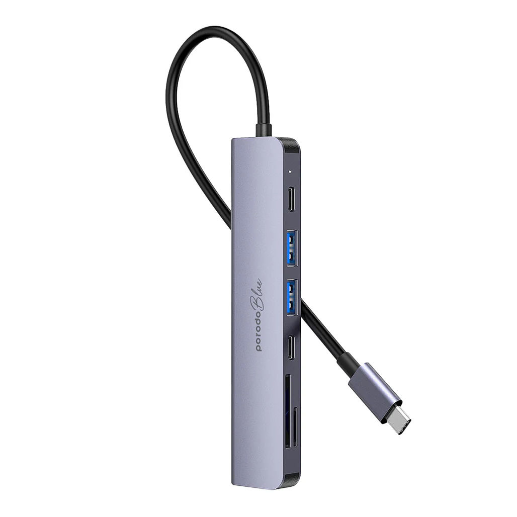 Porodo Blue 7-in-1 USB-C Hub with HDMI, Dual USB-A & USB-C, SD & MicroSD Card Readers - Image 2