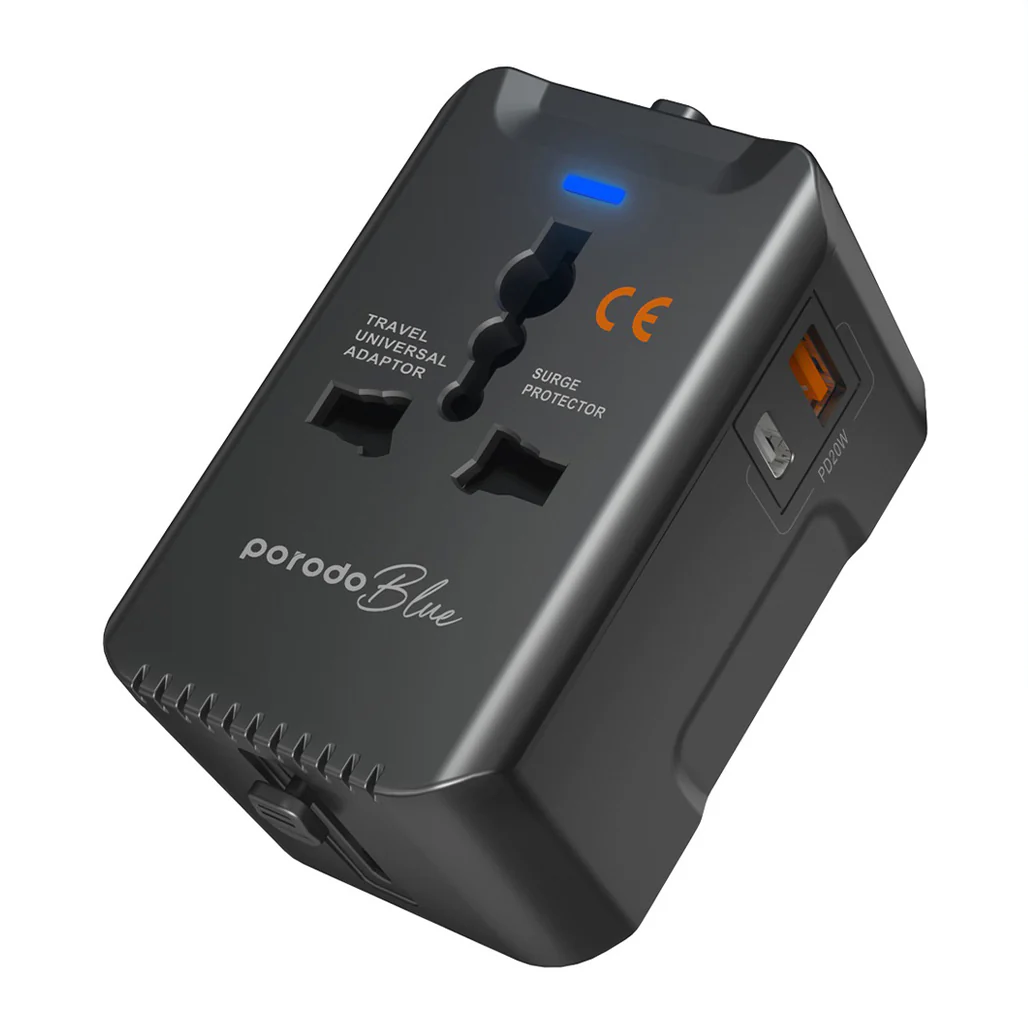 Porodo Blue Dual Port Universal Charger - 20W PD & 18W QC - Black - Image 2