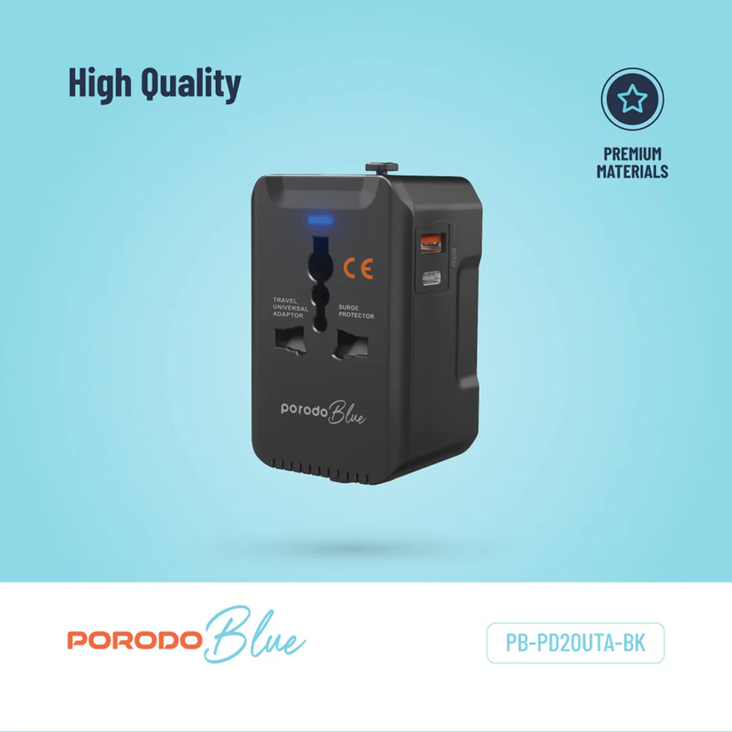 Porodo Blue Dual Port Universal Charger - 20W PD & 18W QC - Black - Image 6