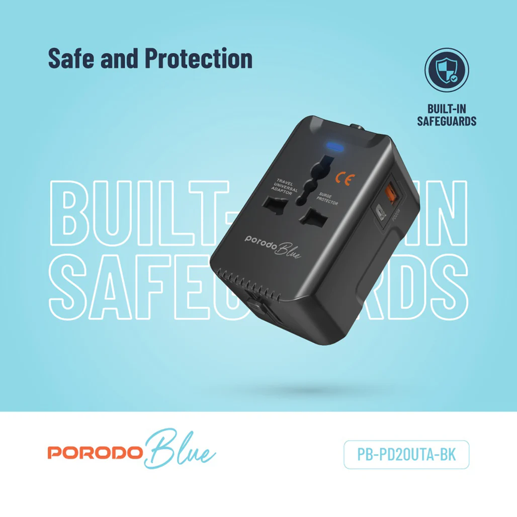 Porodo Blue Dual Port Universal Charger - 20W PD & 18W QC - Black - Image 7