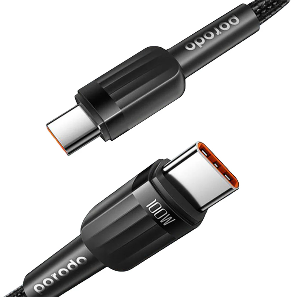 Porodo Braided 100W PD C to C Fast Charging Cable 1M - Black - Image 2