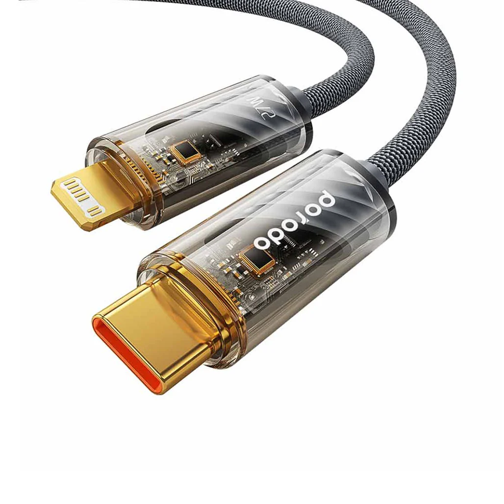 Porodo Braided 27W PD - C to Lightning Cable With Transparent Head - 1M - Image 2