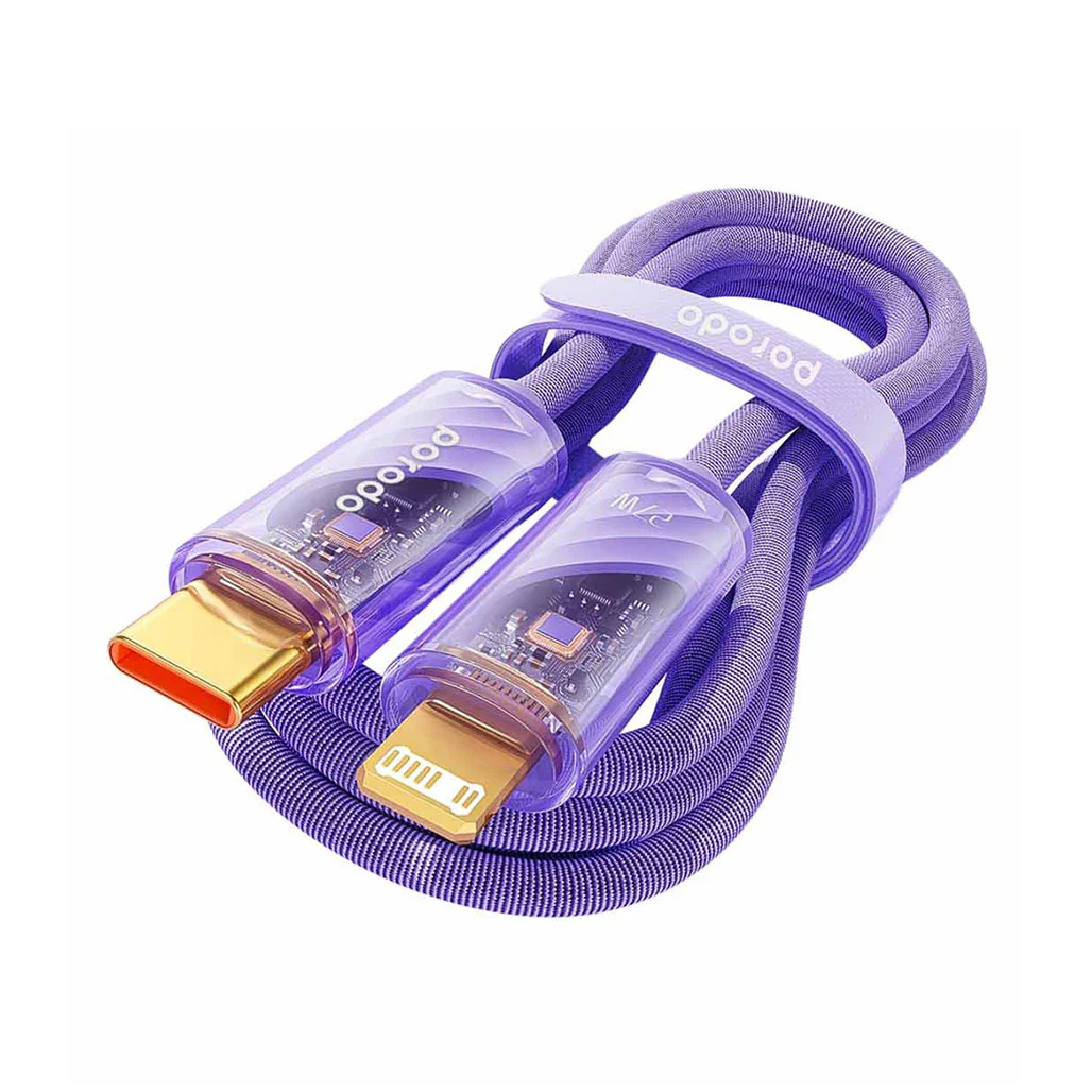Porodo Braided 27W PD - C to Lightning Cable With Transparent Head - 1M - Image 3