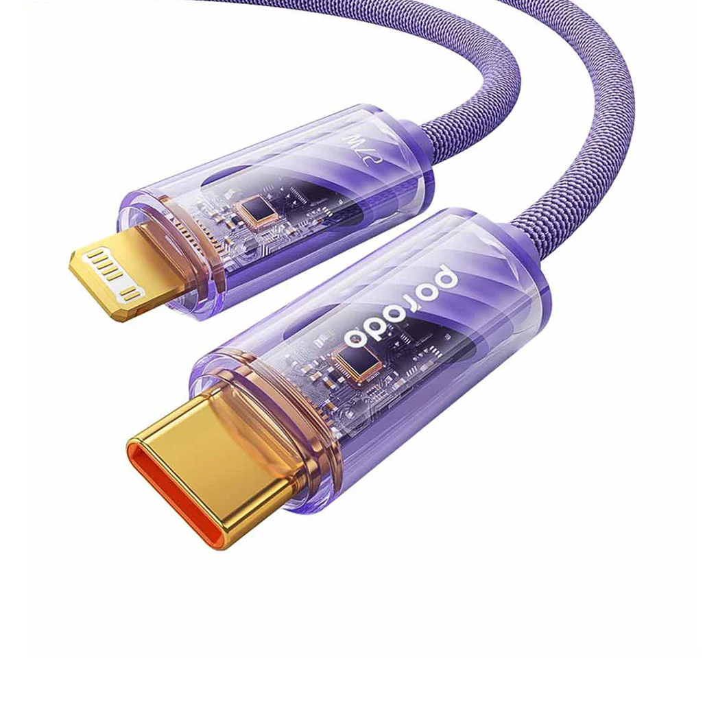 Porodo Braided 27W PD - C to Lightning Cable With Transparent Head - 1M - Image 4