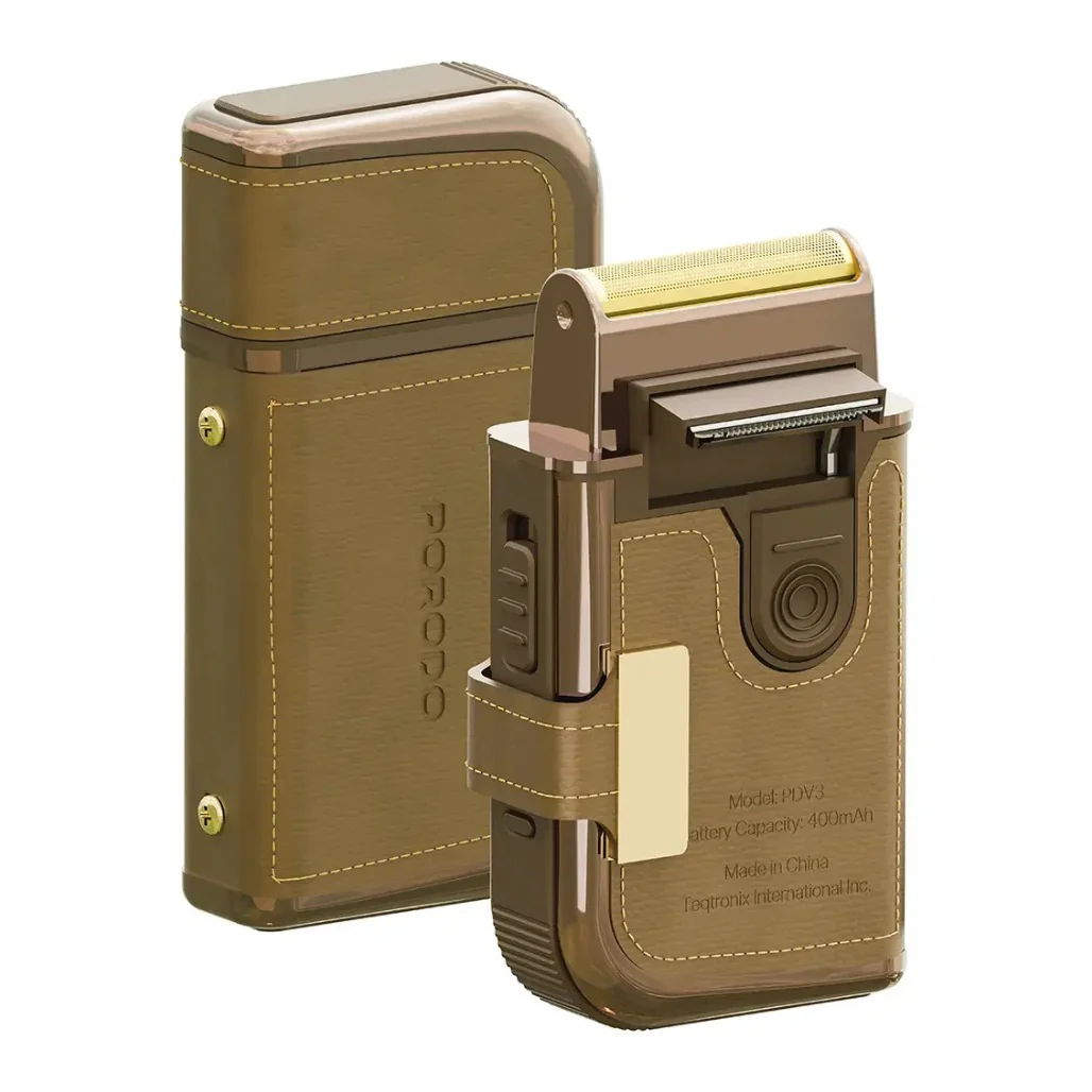 Porodo Clavis Multi-Functional Shaver Kit with Built-In Trimmer & Mirror - Brown - Image 2