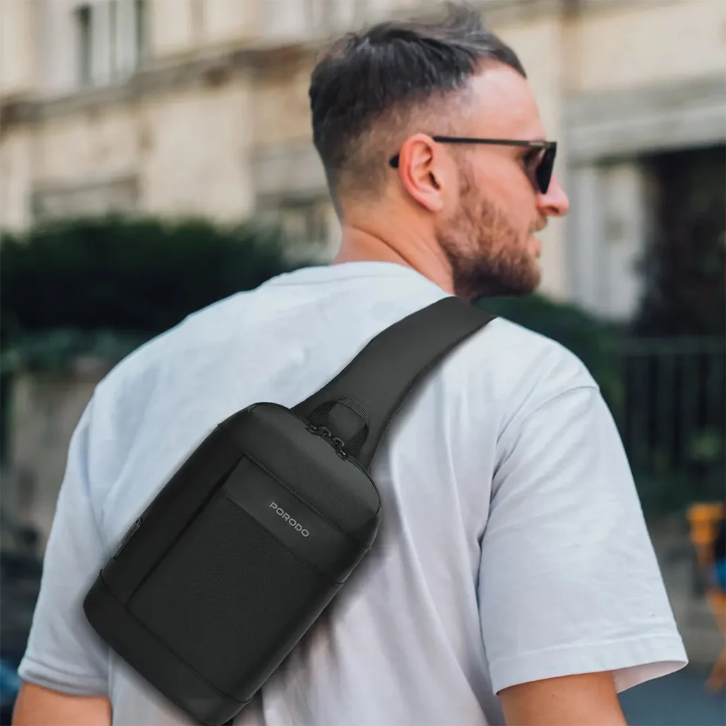 Porodo Crossbody Bag - Black | Water-Resistant, PD 40W Fast Charging, Adjustable Strap & Secure Storage - Image 3