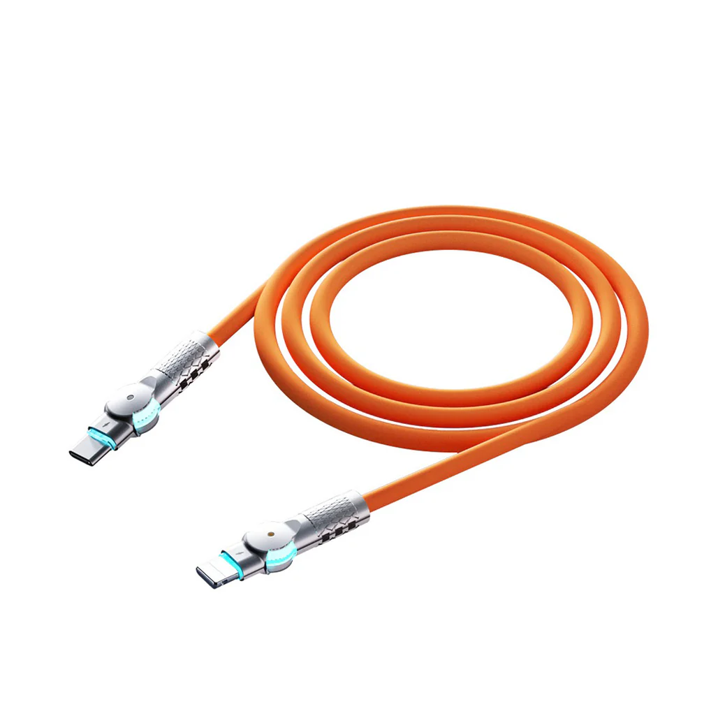 Porodo Double Head Rotate Cable PD, Type- C to Apple 30W 1M - Orange - Image 2