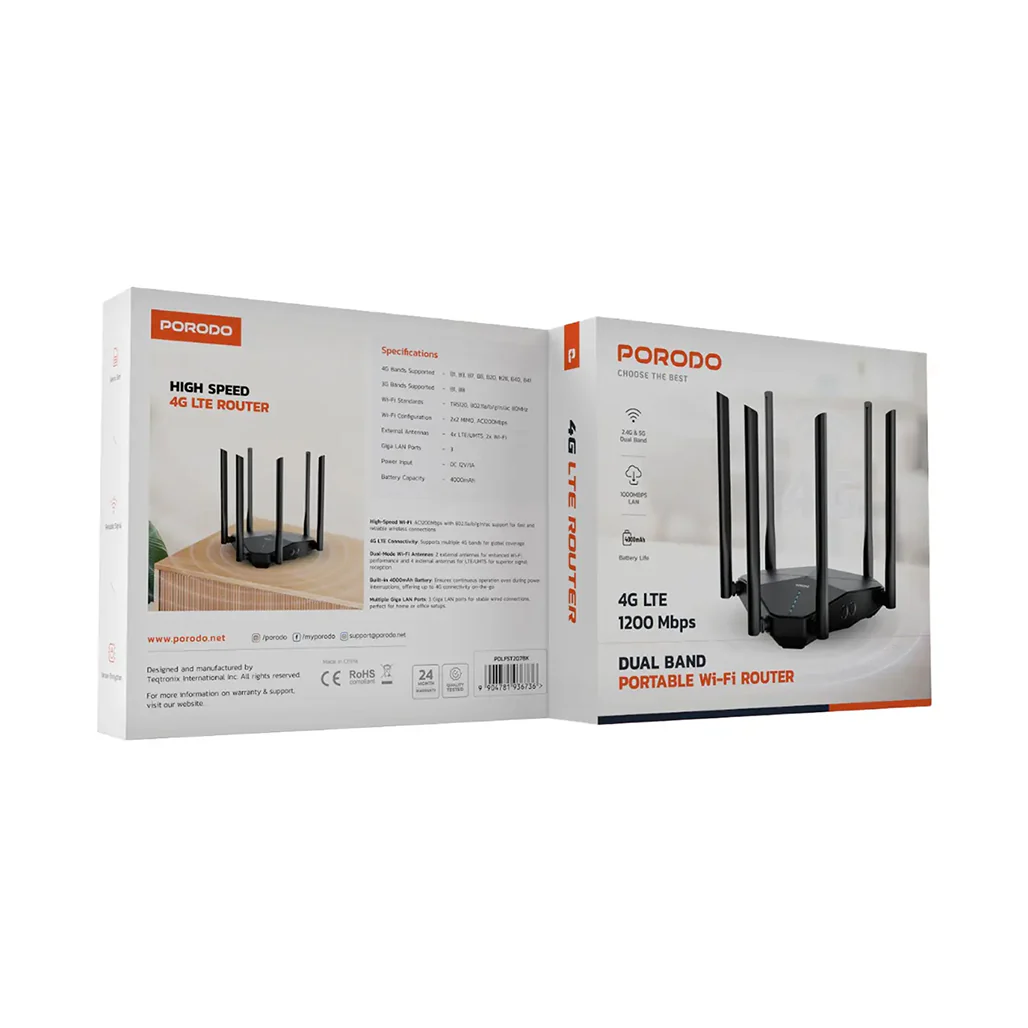 Porodo Dual Band Portable Wi-Fi Router - Black - Image 6