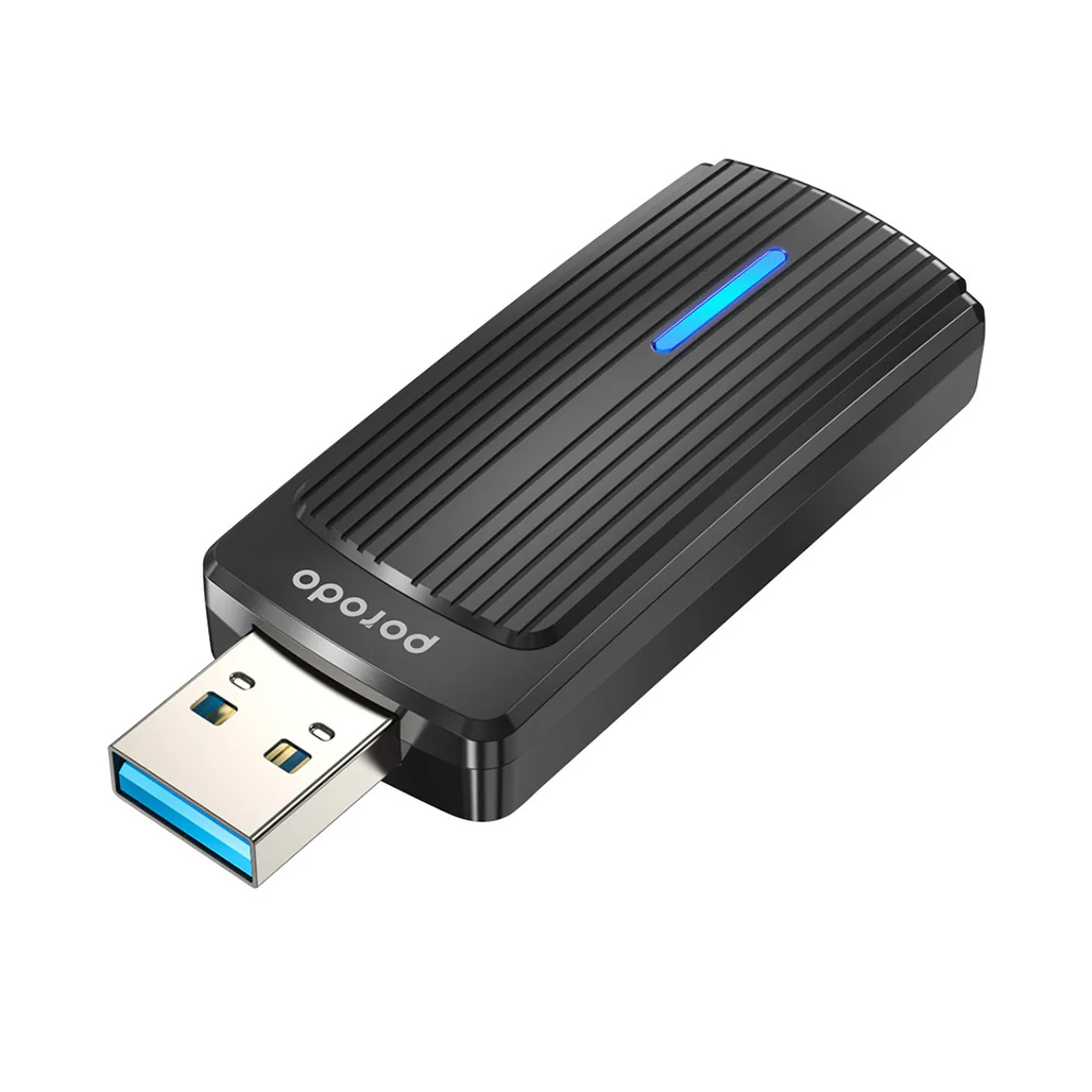 Porodo Dual Band WiFi 6 USB Adapter with USB A to Type-C Converter - Image 2