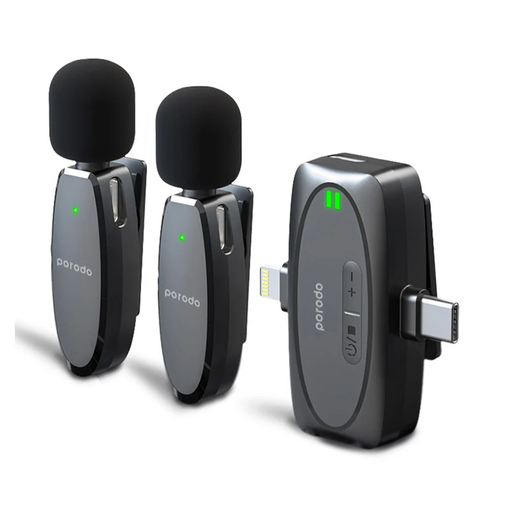 Porodo Dual Connector Lavalier Microphone Dual Mic - Black