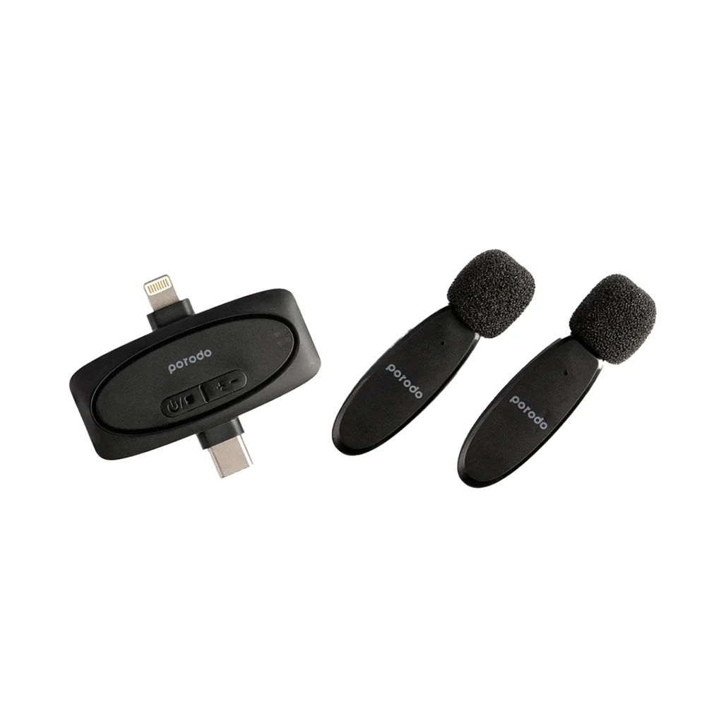 Porodo Dual Connector Lavalier Microphone Dual Mic - Black - Image 3