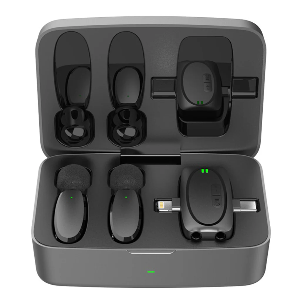 Porodo Dual Connector Lavalier Microphone Dual Mic with Charging Case - Black - Image 2