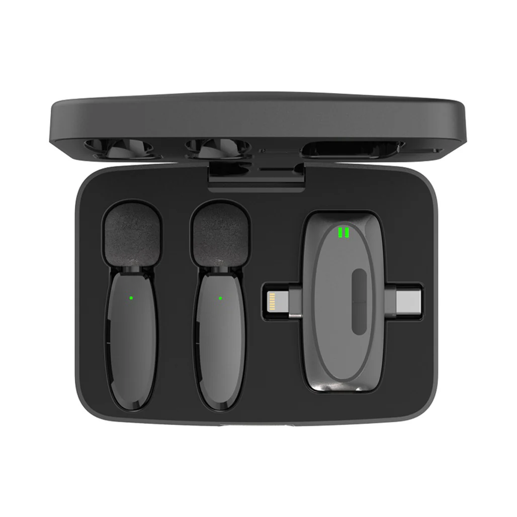 Porodo Dual Connector Lavalier Microphone Dual Mic with Charging Case - Black - Image 3