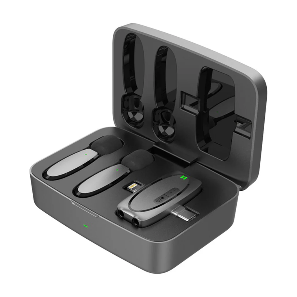 Porodo Dual Connector Lavalier Microphone Dual Mic with Charging Case - Black - Image 4