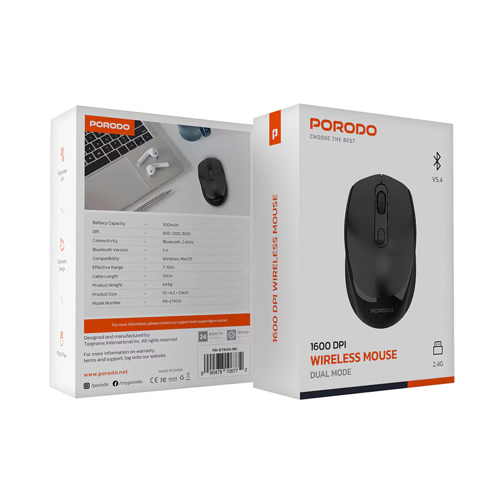 Porodo Dual Mode Wireless Mouse – Black - Image 5
