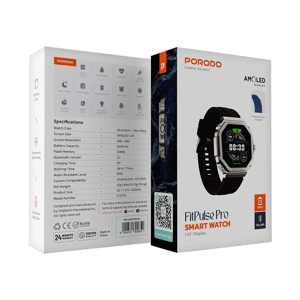 Porodo FitPulse Pro Smart Watch - Silver - Image 2