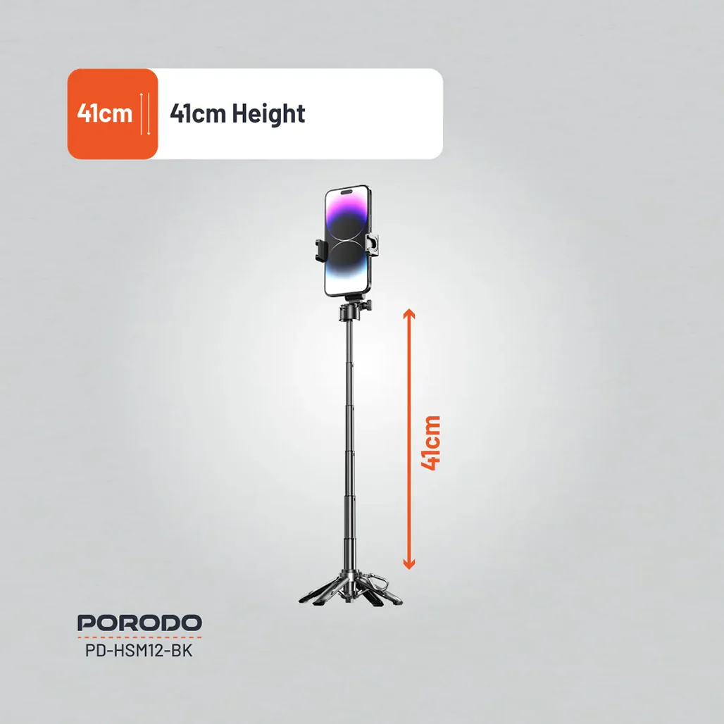 Porodo Foldable Selfie Stick with Extendable Tripod - Compact, Durable, and Wireless for Perfect Shots - Image 4