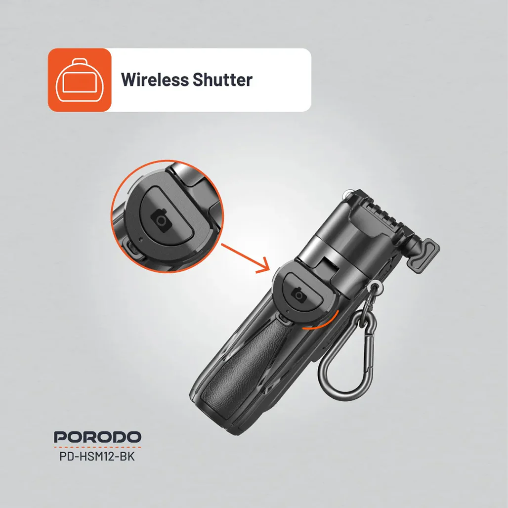 Porodo Foldable Selfie Stick with Extendable Tripod - Compact, Durable, and Wireless for Perfect Shots - Image 6