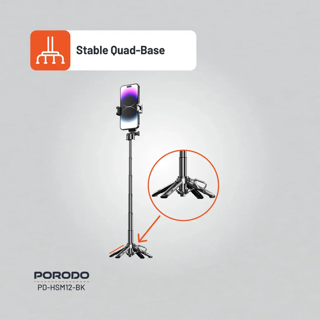 Porodo Foldable Selfie Stick with Extendable Tripod - Compact, Durable, and Wireless for Perfect Shots - Image 7