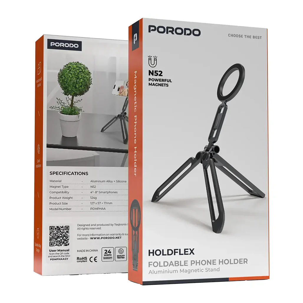Porodo Holdflex Foldable Phone Holder with Aluminum Magnetic Stand - Image 5
