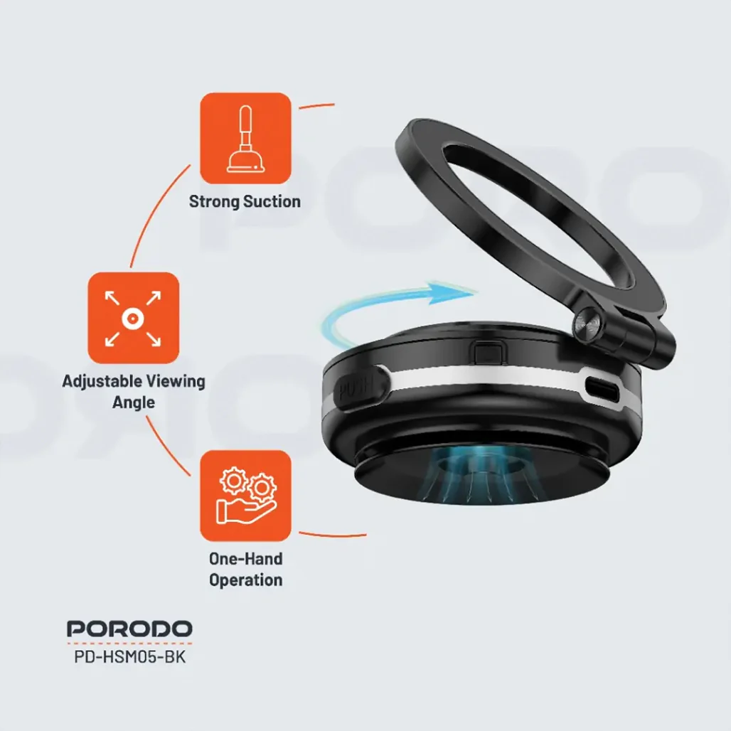 Porodo HS05 Vacuseal MagSafe Magnetic Mount – Strong Suction, Adjustable Viewing Angle, and One-Hand Operation - Image 9