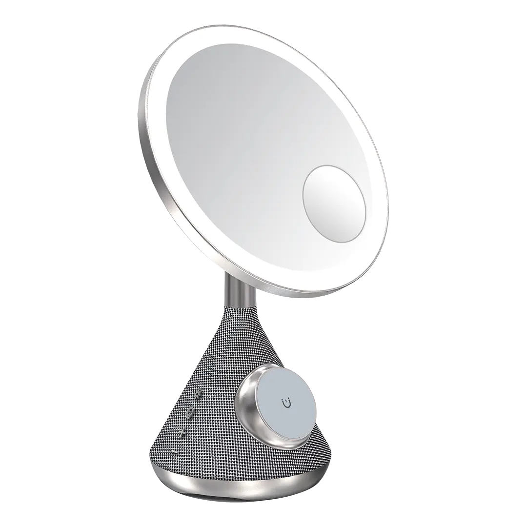 Porodo LED Makeup Mirror with Wireless Charging, Adjustable Lighting, and Bluetooth Speaker