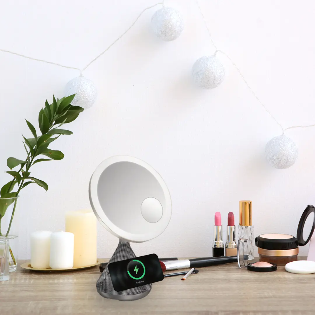 Porodo LED Makeup Mirror with Wireless Charging, Adjustable Lighting, and Bluetooth Speaker - Image 3