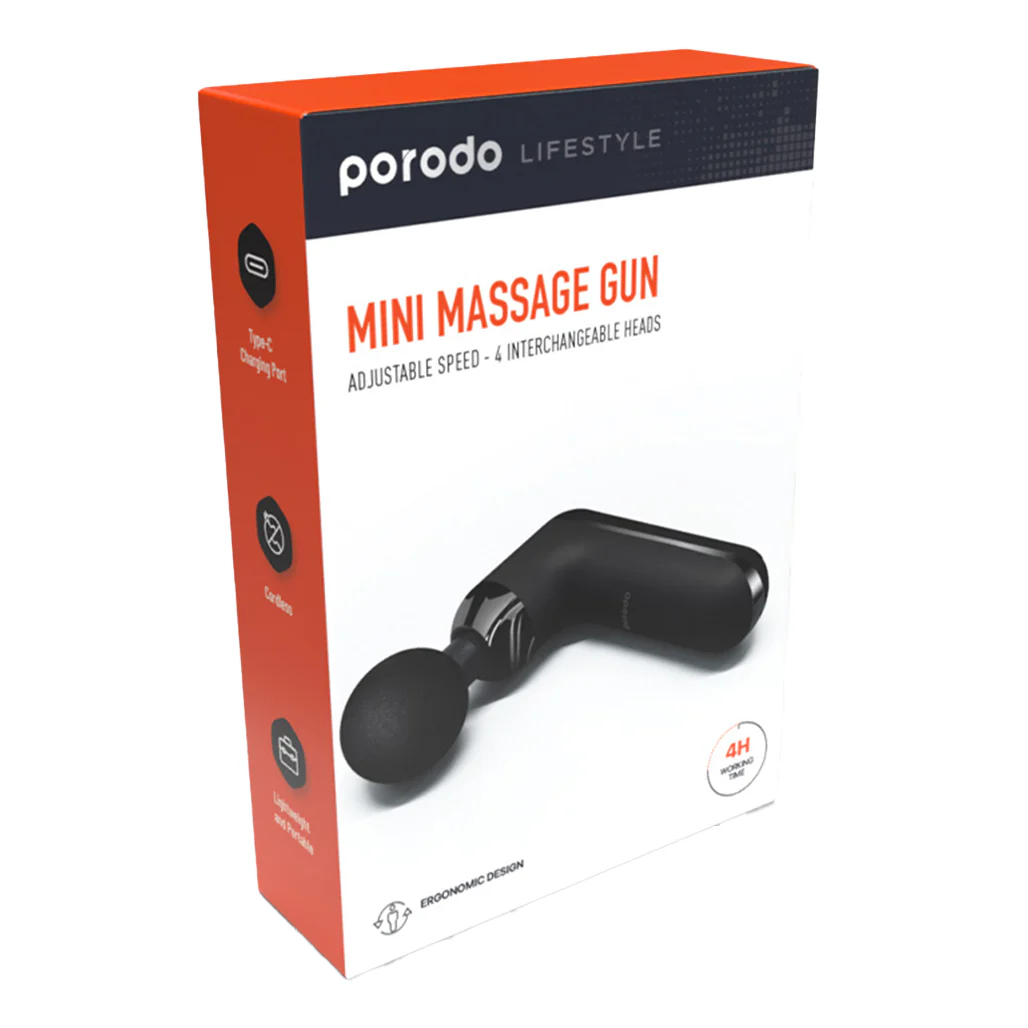 Porodo Lifestyle 12V Varying Speed Mini Massage Gun With USB-C Port 2000mAh - White - Image 5