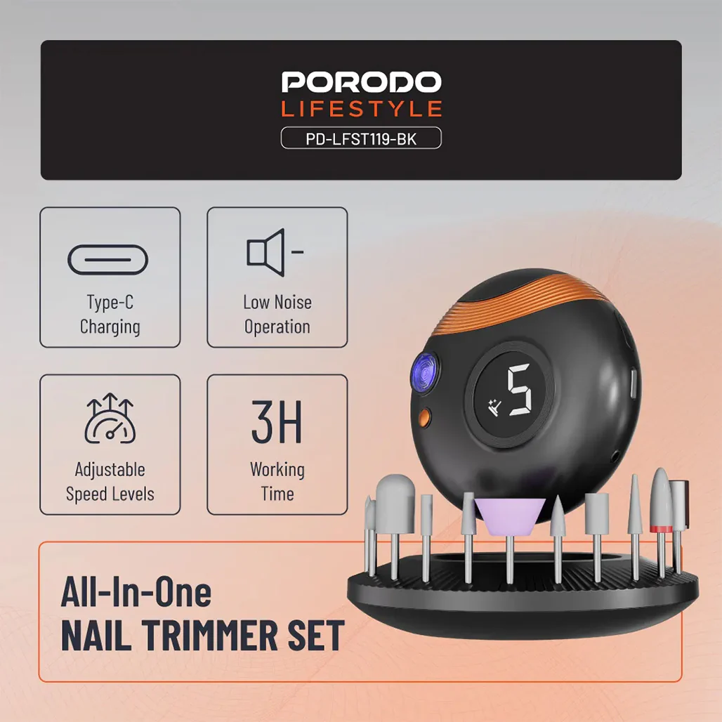 Porodo Lifestyle All-In-One Nail Trimmer Set – Black - Image 3