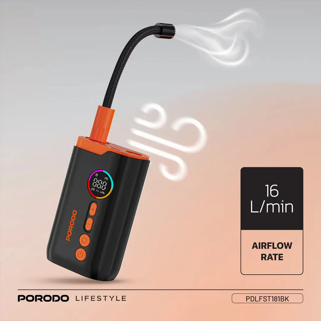 Porodo Lifestyle Electric Air Inflator - Black - Image 5