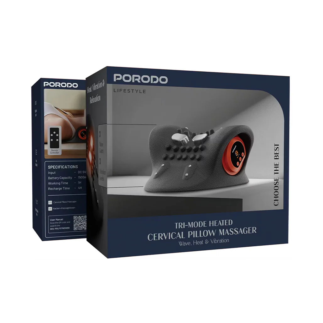 Porodo Lifestyle Electric Heated Neck and shoulder pillow massager - Black - Image 4