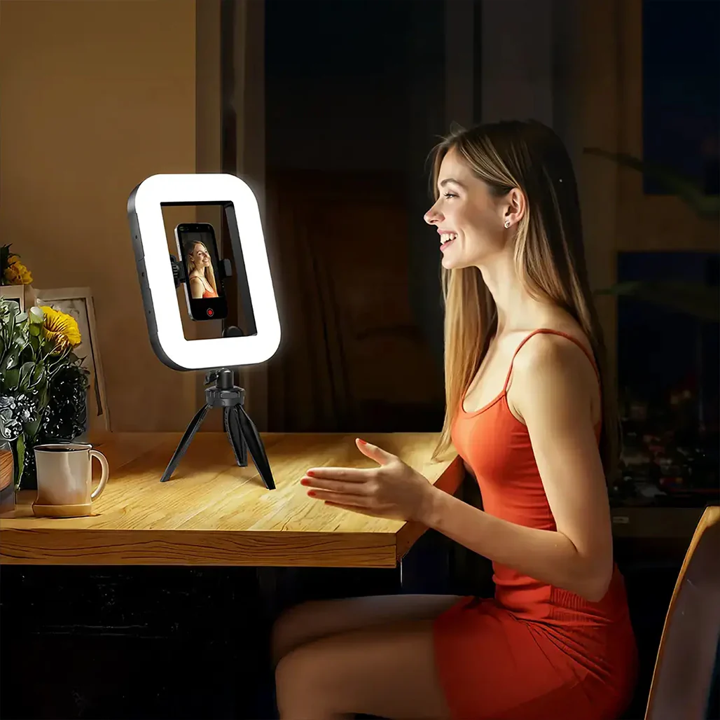 Porodo Lifestyle Handheld Ring Grip Camera & phone vlogging light with Desktop support & Phone clamp - Black - Image 8