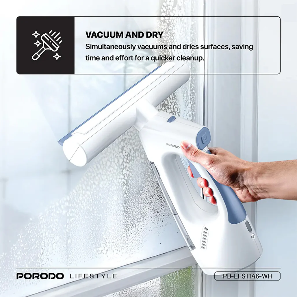 Porodo Lifestyle Handheld Window Cleaner – Rechargeable Glass Cleaning Vacuum with Spray, Wipe & Dry Function – 30-Min Runtime - Image 3